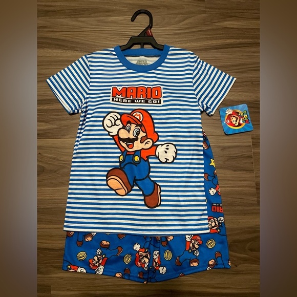 Nintendo Super Mario Striped Kids Pajama Set - Blue and White size S 6/7-NWT - Picture 4 of 4